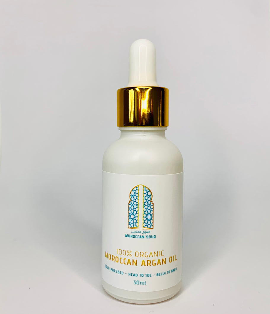 100% Organic Cosmetic Moroccan Argan Oil 30ml. Certified organic by ECOCERT and USDA. Use from Head to Toe, Belly to Baby. Moisturising, anti-aging, anti-inflammatory, prevent stretch marks, shiny fuzz-free hair.
